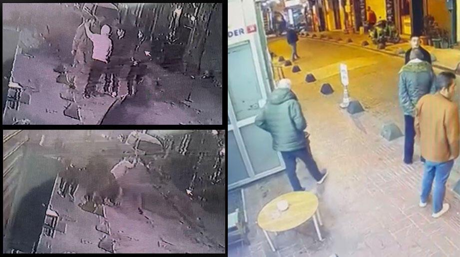 Taksim’de bıçaklı “çakmak isteme” kavgası kamerada!